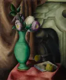Konrad Cramer, Still Life with Black Stove, circa 1920, oil on panel