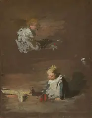 Thomas Eakins, Baby Girl Playing and Seated Boy with Book: A Double-Sided Work, 1876, oil on board