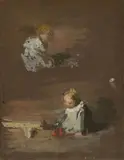 Thomas Eakins, Baby Girl Playing and Seated Boy with Book: A Double-Sided Work, 1876, oil on board