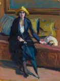 Jane Peterson, The Accused and Her Dog (Woman with Umbrella), oil on board