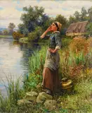 Daniel Ridgway Knight, Calling Across The River, oil on canvas