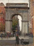 Alfred S. Mira, Washington Square, New York, oil on canvasboard