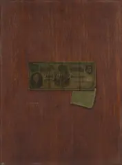 Five Dollar Bill with Clipping by Nicholas Alden Brooks, 1889, oil on panel, sold Jul 2020