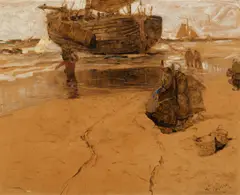 William Frederic Ritschel, Katwijk Beach, oil on illustration board
