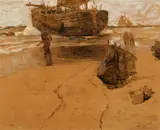 William Frederic Ritschel, Katwijk Beach, oil on illustration board