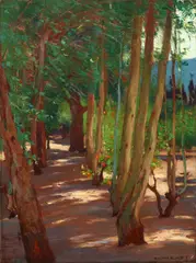 Interior of an orchard, St. Ives, Cornwall by William Wendt, circa 1903, oil on canvas, sold Apr 2019