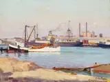 Ferdinand Kaufmann, Los Angeles harbor, oil on board