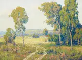Cottages in a Clearing by Maurice Braun, oil on canvas affixed to board, offered Apr 2019
