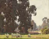 A grove of trees by Edgar Alwin Payne, oil on canvas affixed to board, sold Apr 2019