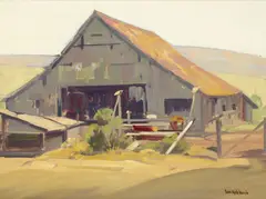 Weathered (Barn) by Sam Hyde Harris, oil on board, sold Apr 2019