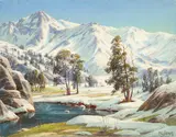Sunkissed Snows - High Sierras - by Paul Grimm, oil on canvas, sold Apr 2019