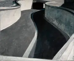 Concrete Canyon (Freeway Series) by Roger Edward Kuntz, 1962, oil on canvas, sold Apr 2019
