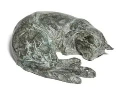 Mark Rossi, Resting Cat, bronze with green patina