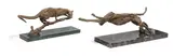 Jonathan Kenworthy, Genet Cat; Cheetah on its Last Bound (a group of two), 1968, both bronze with light brown patina