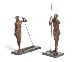 Jonathan Kenworthy, Masai at Rest; Samburu Warrior (a group of two), both bronze with brown patina