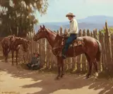Olaf Wieghorst, Cow Talk, oil on canvas