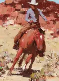 Burt Procter, Cowboy on horseback, oil on board