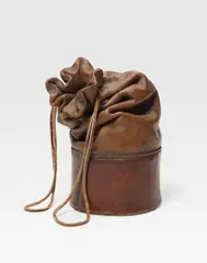 Two Tone Drawstring Bag by Marilyn Levine, 1989, ceramic and suede, sold Oct 2017