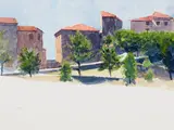 Robert Bechtle, Italian Village, 1999, watercolor on paper