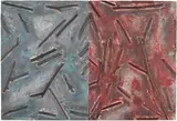 Charles Arnoldi, Untitled, 1983, acrylic, modeling paste and wooden sticks on panel (diptych)