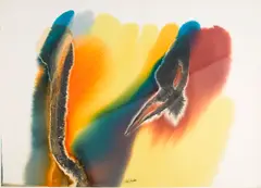 Phenomena Two Believers by Paul Jenkins, 1980, watercolor on paper, sold Oct 2017