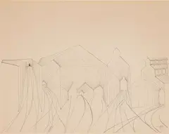 Railway Station by Saul Steinberg, 1952, ink on paper, sold Oct 2017