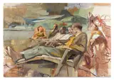 Richard Estes, People on Park Bench, circa 1964, oil on canvas