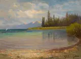 Richard La Barre Goodwin, Lake Tahoe, looking south from west shore, oil on canvas