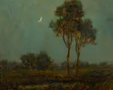 Evening Moonlight by Granville Redmond, oil on artist board, sold Nov 2016