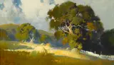 Percy Gray, Haystacks and oaks, oil on canvas