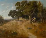William Keith, Path through California oaks, 1889, oil