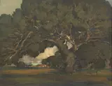 Francis J. McComas, A sprawling tree with farm houses in the distance, 1912, watercolor and pencil on paper