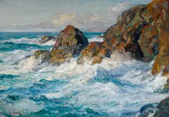 Rocks and Surf by Paul Dougherty, oil on canvas, sold Nov 2016