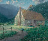 Valley cottage by Granville Redmond, oil on canvas affixed to board, offered Nov 2016