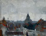 Armin Carl Hansen, Belgian rooftops, oil on artist board affixed to masonite