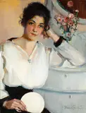 Donna N. Schuster, Girl with Mirror, oil on canvas