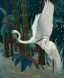 Jessie Arms Botke, Egrets, oil and gold leaf on masonite