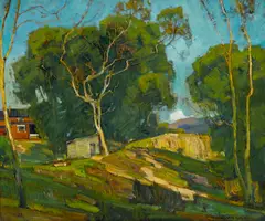 The red barn by William Wendt, oil on canvas, offered Nov 2016