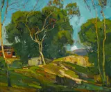 William Wendt, The red barn, oil on canvas