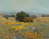 Rolling fields of poppies on a hazy day by Granville Redmond, oil on canvas, sold Nov 2016