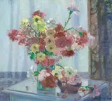 Paul Lauritz, Still life with pink and yellow flowers