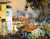 Downtown San Diego by Alfred R. Mitchell, oil on artist board, sold Nov 2016