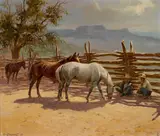 Horse Corral by Olaf Wieghorst, circa 1958, oil on canvas, sold Nov 2016