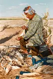 Husking Blue Corn by Ray Swanson, oil on board, offered Nov 2016