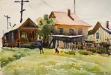 Tall grass and shacks by Emil Kosa Jr., watercolor and graphite on paper, sold Nov 2016