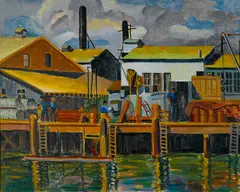 Fish Cannery by Helen Rousseau, oil on canvas, offered Nov 2016