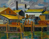Helen Rousseau, Fish Cannery, oil on canvas
