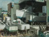 Roger Edward Kuntz, Newport boat yard, oil on canvas