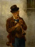 Roberto Figerio, A street musician, oil on canvas