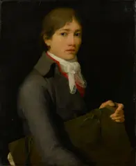 Nicolas Bernard Lépicié, A portrait of an artist, half-length, holding a portfolio, oil on canvas